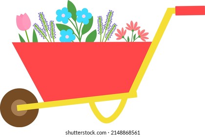 Cart with spring flowers vector illustration
