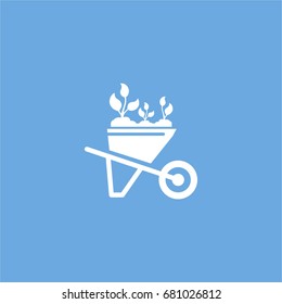 cart with sprout icon. vector sign symbol on blue background