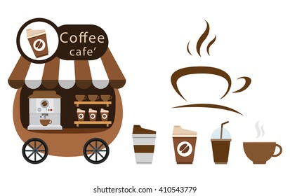 cart stall and coffee icon vector illustration