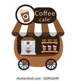 cart stall and coffee vector illustration on white background