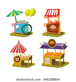Cart Stall and Ice Cream Vector Illustration Set 