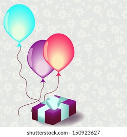 Cart template with gift box and balloons