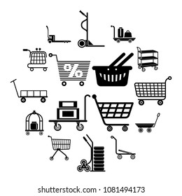 Cart types icons set. Simple illustration of 16 cart types icons set vector icons for web