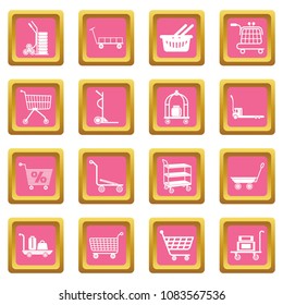 Cart types icons set vector pink square isolated on white background 
