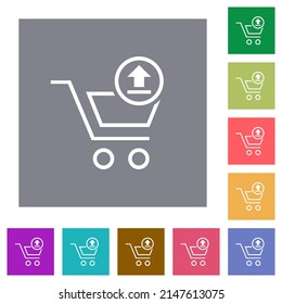 Cart upload outline flat icons on simple color square backgrounds