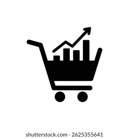 Cart with Upward Bar Chart for E-commerce Growth and Sales