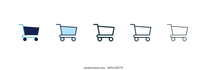 Conjunto de iconos de Vector de Carrito estilo relleno y contorneado negro.