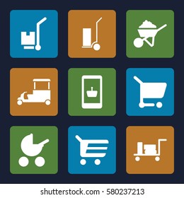 cart vector icons. Set of 9 cart filled icons such as luggage, baby stroller, construction