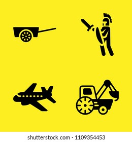 cart, warrior, loader and aeroplane vector icon set. Sample icons set for web and graphic design