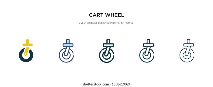 cart wheel icon in different style vector illustration. two colored and black cart wheel vector icons designed in filled, outline, line and stroke style can be used for web, mobile, ui