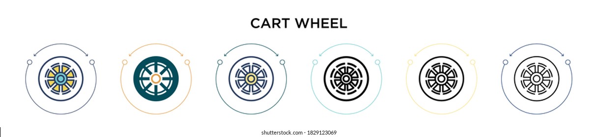 Cart wheel icon in filled, thin line, outline and stroke style. Vector illustration of two colored and black cart wheel vector icons designs can be used for mobile, ui, web