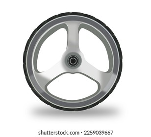 Cart wheel metal and chrome shade on white background, vector illustration