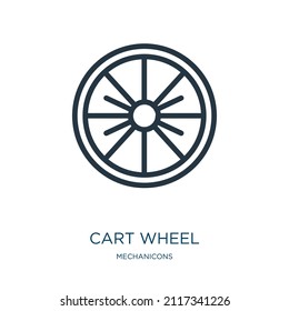 icono de línea delgada de la rueda del carro. cart, compras de iconos lineales del concepto de mecánicos de señalización de contorno aislado. Elemento de símbolo de ilustración vectorial para diseño web y aplicaciones.