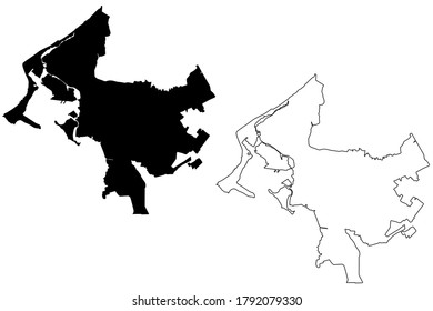 Cartagena City (Republic of Colombia, Bolivar Department) map vector illustration, scribble sketch City of Cartagena de Indias map