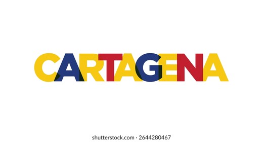 Cartagena no emblema da Colômbia. O design apresenta um estilo geométrico, ilustração vetorial com tipografia em negrito em uma fonte moderna. A letra do slogan gráfico.