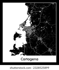 Cartagena Colombia South America City map black white vector illustration