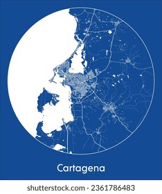 Cartagena Colombia South America City Map blue print round Circle vector illustration