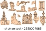 Cartagena de Indias doodle style illustrations, sketch style line art