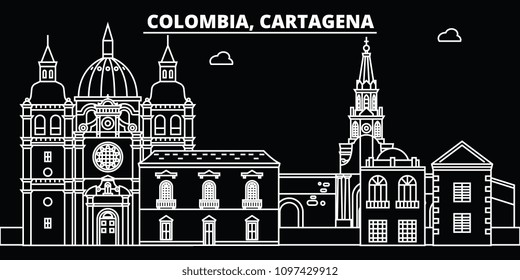 Cartagena silhouette skyline. Colombia - Cartagena vector city, colombian linear architecture, buildings. Cartagena line travel illustration, landmarks. Colombia flat icon, colombian outline design