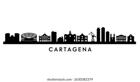 Cartagena Skyline with Colombia, and Black Silhouette.