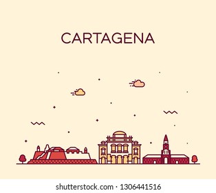 Cartagena skyline, Colombia. Trendy vector illustration, linear style