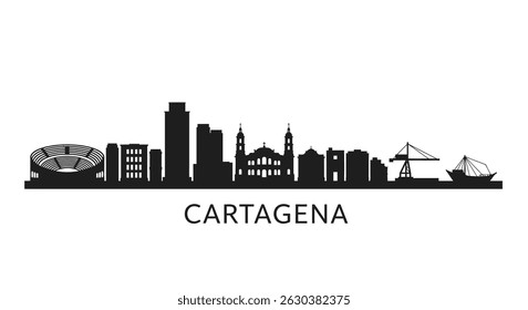 Linha do horizonte de Cartagena com a Colômbia, e silhueta vetorial.