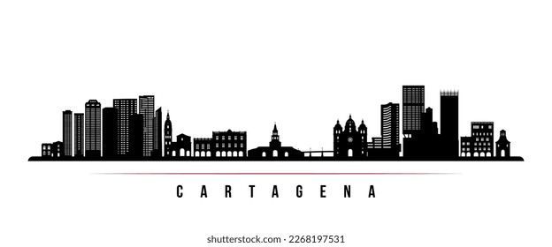 Cartagena skyline horizontal banner. Black and white silhouette of Cartagena, Colombia. Vector template for your design. 