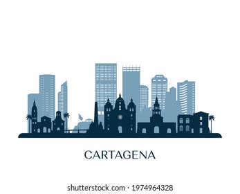 Cartagena skyline, monochrome silhouette. Vector illustration.