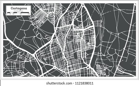 Cartagena Spain City Map in Retro Style. Outline Map. Vector Illustration.