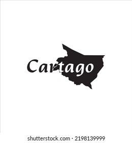 Mapa de Cartago y diseño de letras negras sobre fondo blanco