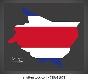 Cartago map of Costa Rica with national flag illustration