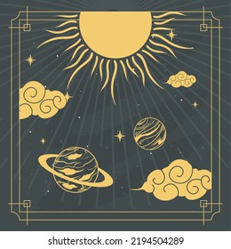 cartel of astrology with sun and planets