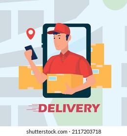 cartel of delivery man with boxes