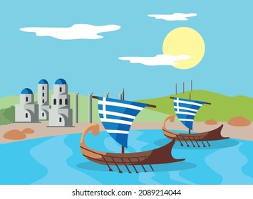 cartel of greek boats on river