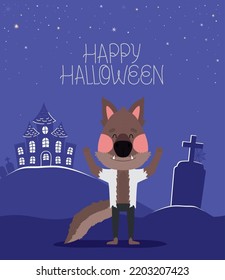 cartel of happy halloween with a werewolf