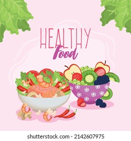 cartel of healthy food bowls with vegetables