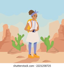 cartel of woman traveling on the desert