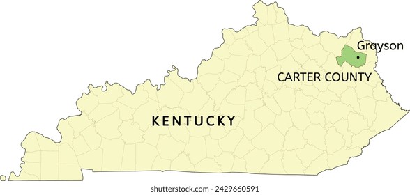 Carter County and city of Grayson location on Kentucky state map