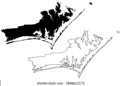 Carteret County, North Carolina State (U.S. county, United States of America, USA, U.S., US) map vector illustration, scribble sketch Carteret map