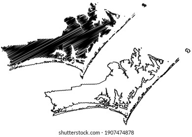 Carteret County, North Carolina State (U.S. county, United States of America) map vector illustration, scribble sketch Carteret map