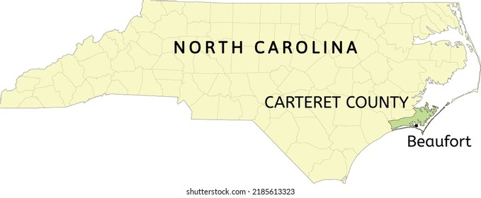 Carteret County And Town Of Beaufort Location On North Carolina State Map