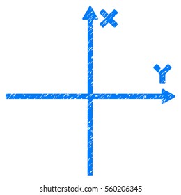 Cartesian Axes grainy textured icon for overlay watermark stamps. Flat symbol with scratched texture. Dotted vector blue ink rubber seal stamp with grunge design on a white background.