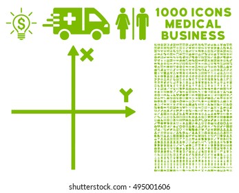 Cartesian Axes icon with 1000 medical business eco green vector design elements. Clipart style is flat symbols, white background.