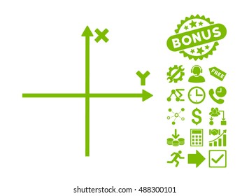 Cartesian Axes icon with bonus clip art. Vector illustration style is flat iconic symbols, eco green color, white background.