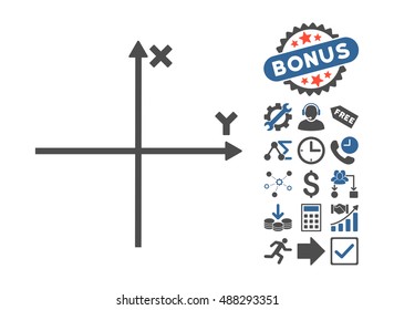Cartesian Axes icon with bonus images. Vector illustration style is flat iconic bicolor symbols, cobalt and gray colors, white background.