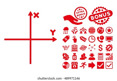 Cartesian Axes pictograph with bonus images. Vector illustration style is flat iconic symbols, red color, white background.