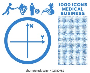 Cartesian Axis icon with 1000 medical commercial cobalt vector design elements. Set style is flat symbols, white background.