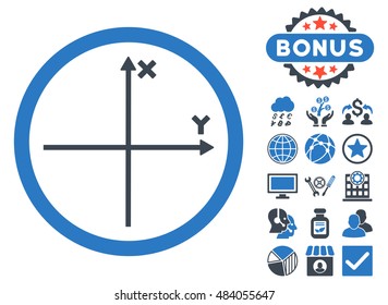 Cartesian Axis icon with bonus pictures. Vector illustration style is flat iconic bicolor symbols, smooth blue colors, white background.