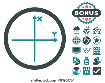 Cartesian Axis icon with bonus symbols. Vector illustration style is flat iconic bicolor symbols, soft blue colors, white background.