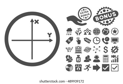 Cartesian Axis pictograph with bonus icon set. Vector illustration style is flat iconic symbols, gray color, white background.